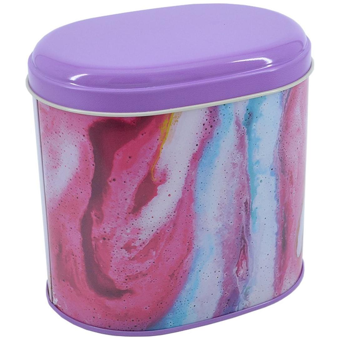 Oval Metal Kutu – 140 x 120 x 130 mm (1,4 L) Pembe ve Altın Mermer Dokulu — Yuvarlak Kutular — görsel 3 / 5 — Tinbox