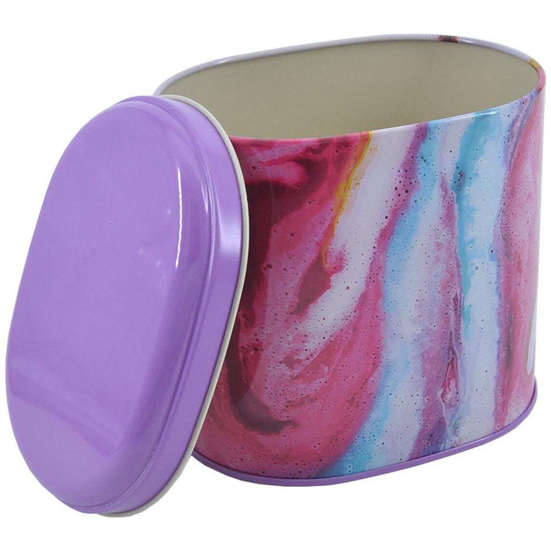 Oval Metal Kutu – 140 x 120 x 130 mm (1,4 L) Pembe ve Altın Mermer Dokulu — Yuvarlak Kutular — görsel 4 / 5 — Tinbox