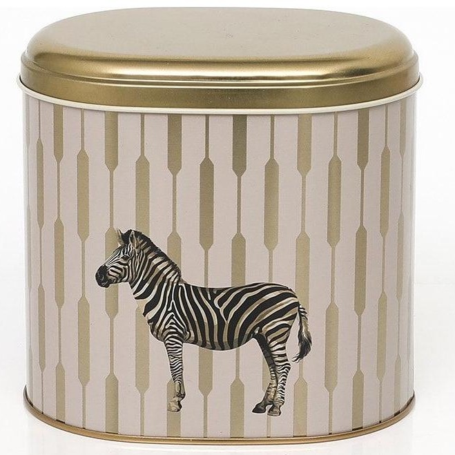Oval Metal Teneke – 140 x 120 x 130 mm (1,4 L) Safari Zebra — Yuvarlak Kutular — Tinbox