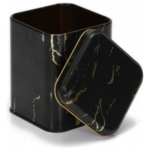 105x105x160 mm Kare Teneke Kutu 1.7 L Sürgülü Kapak Mermer Siyah — Kare Kutular — görsel 4 / 5 — Tinbox