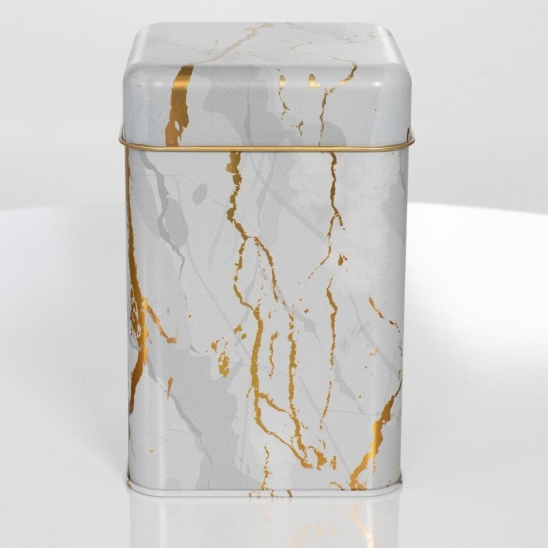 105x105x160 mm Kare Teneke Kutu 1.7 L Sürgülü Kapak Mermer Beyaz — Kare Kutular — görsel 3 / 5 — Tinbox