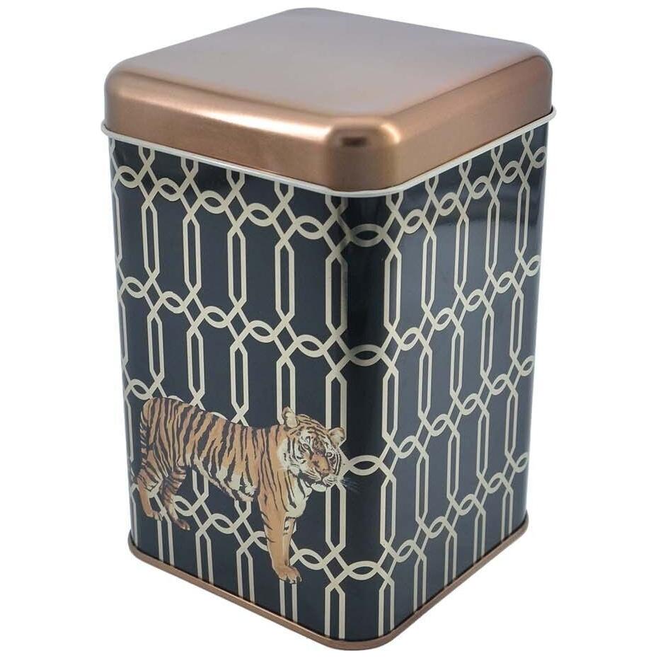 105x105x160 mm Kare Teneke Kutu 1.7 L Sürgülü Kapaklı Safari Kaplanı — Kare Kutular — görsel 1 / 6 — Tinbox