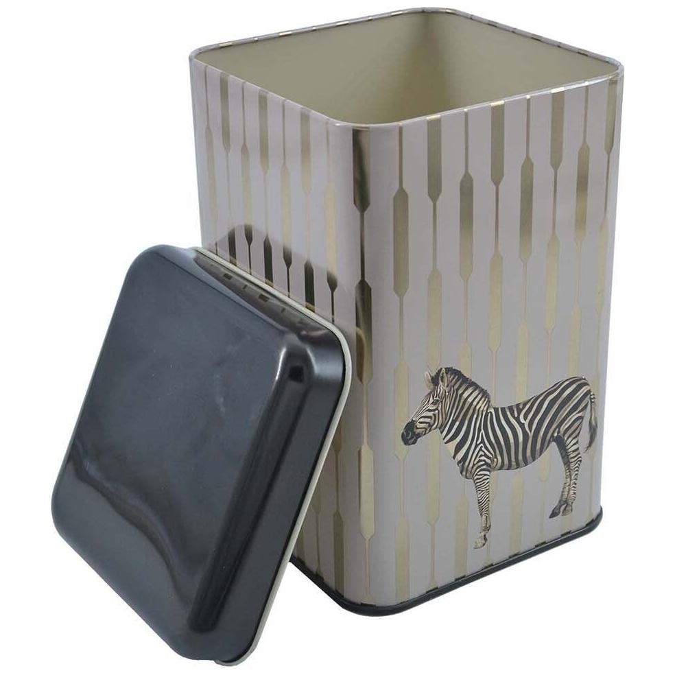 105x105x160 mm Kare Teneke Kutu 1.7 L Sürgülü Kapaklı Safari Zebra Desenli — Kare Kutular — görsel 4 / 5 — Tinbox