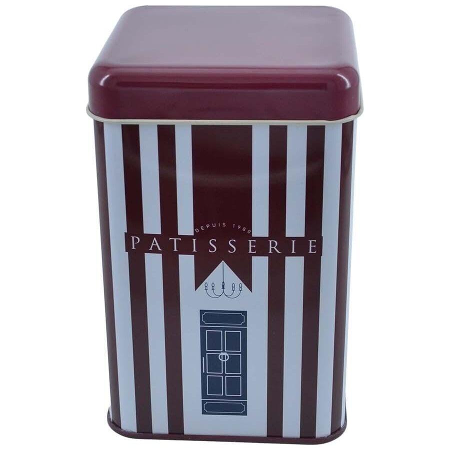 105x105x160 mm Kare Teneke Kutu 1,7 L Sürgülü Kapaklı Bordo Kırmızı ve Beyaz Çizgili — Kare Kutular — görsel 2 / 5 — Tinbox