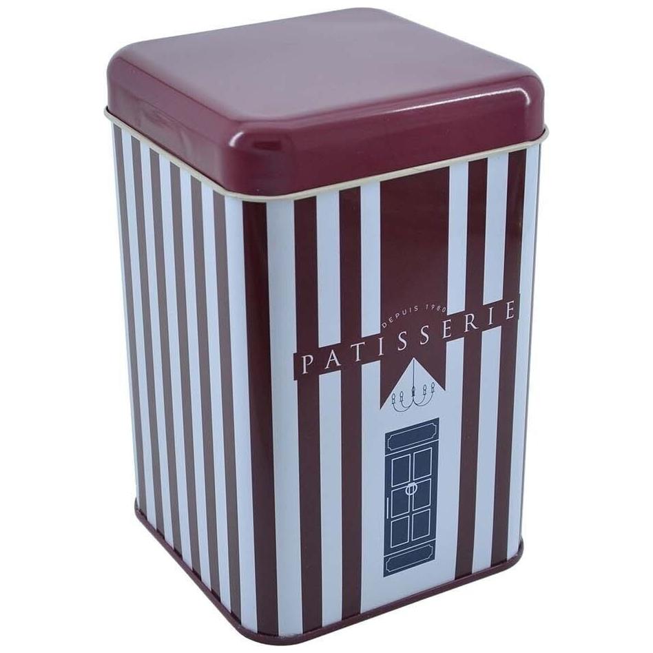 105x105x160 mm Kare Teneke Kutu 1,7 L Sürgülü Kapaklı Bordo Kırmızı ve Beyaz Çizgili — Kare Kutular — görsel 3 / 5 — Tinbox