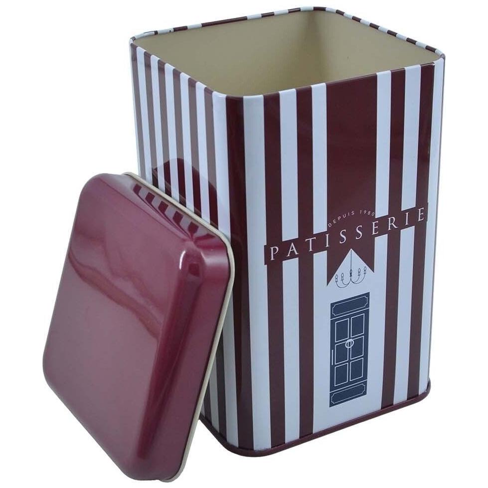 105x105x160 mm Kare Teneke Kutu 1,7 L Sürgülü Kapaklı Bordo Kırmızı ve Beyaz Çizgili — Kare Kutular — görsel 4 / 5 — Tinbox