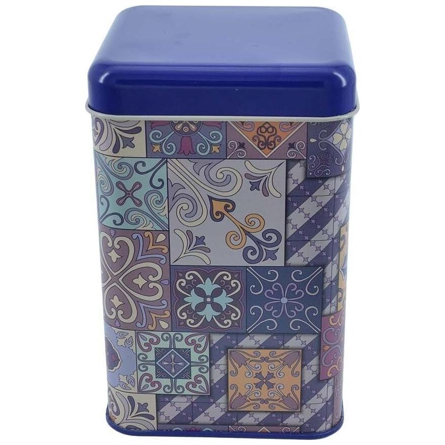 105x105x160 mm Kare Teneke Kutu 1.7 L Sürgülü Kapaklı Mor Ekose Desenli — Kare Kutular — görsel 2 / 5 — Tinbox