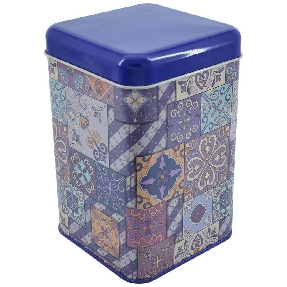 105x105x160 mm Kare Teneke Kutu 1.7 L Sürgülü Kapaklı Mor Ekose Desenli — Kare Kutular — görsel 3 / 5 — Tinbox