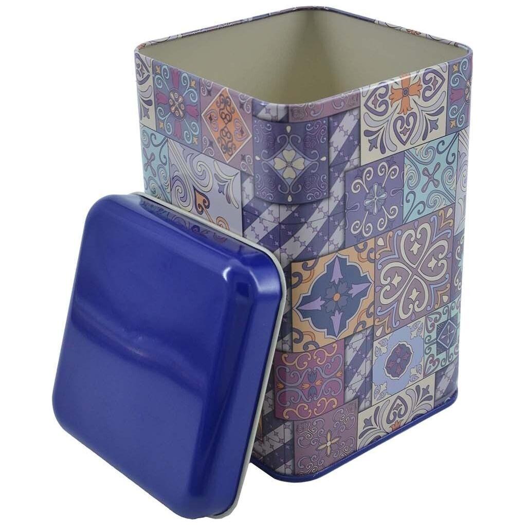 105x105x160 mm Kare Teneke Kutu 1.7 L Sürgülü Kapaklı Mor Ekose Desenli — Kare Kutular — görsel 4 / 5 — Tinbox
