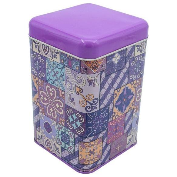 105x105x160 mm Kare Teneke Kutu 1.7 L Sürgülü Kapaklı Mor Ekose Düz Mor — Kare Kutular — görsel 2 / 4 — Tinbox