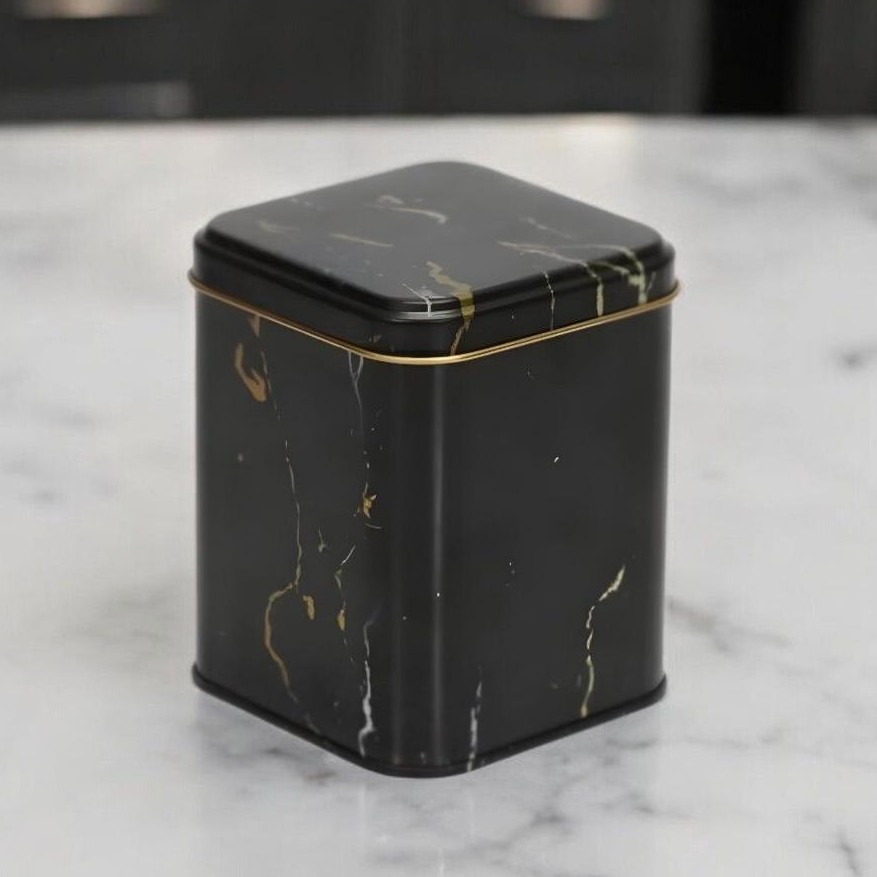 105x105x160 mm Kare Teneke Kutu 1.7 L Sürgülü Kapak Mermer Siyah — Kare Kutular — görsel 5 / 5 — Tinbox