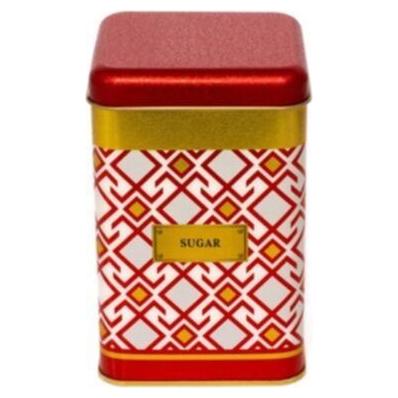 105x105x160 mm Kare Teneke Kutu 1,7 L Sürgülü Kapak Dikişsiz Desen Tasarımı Geometrik Çizgiler Kırmızı Arka Plan — Kare Ku…