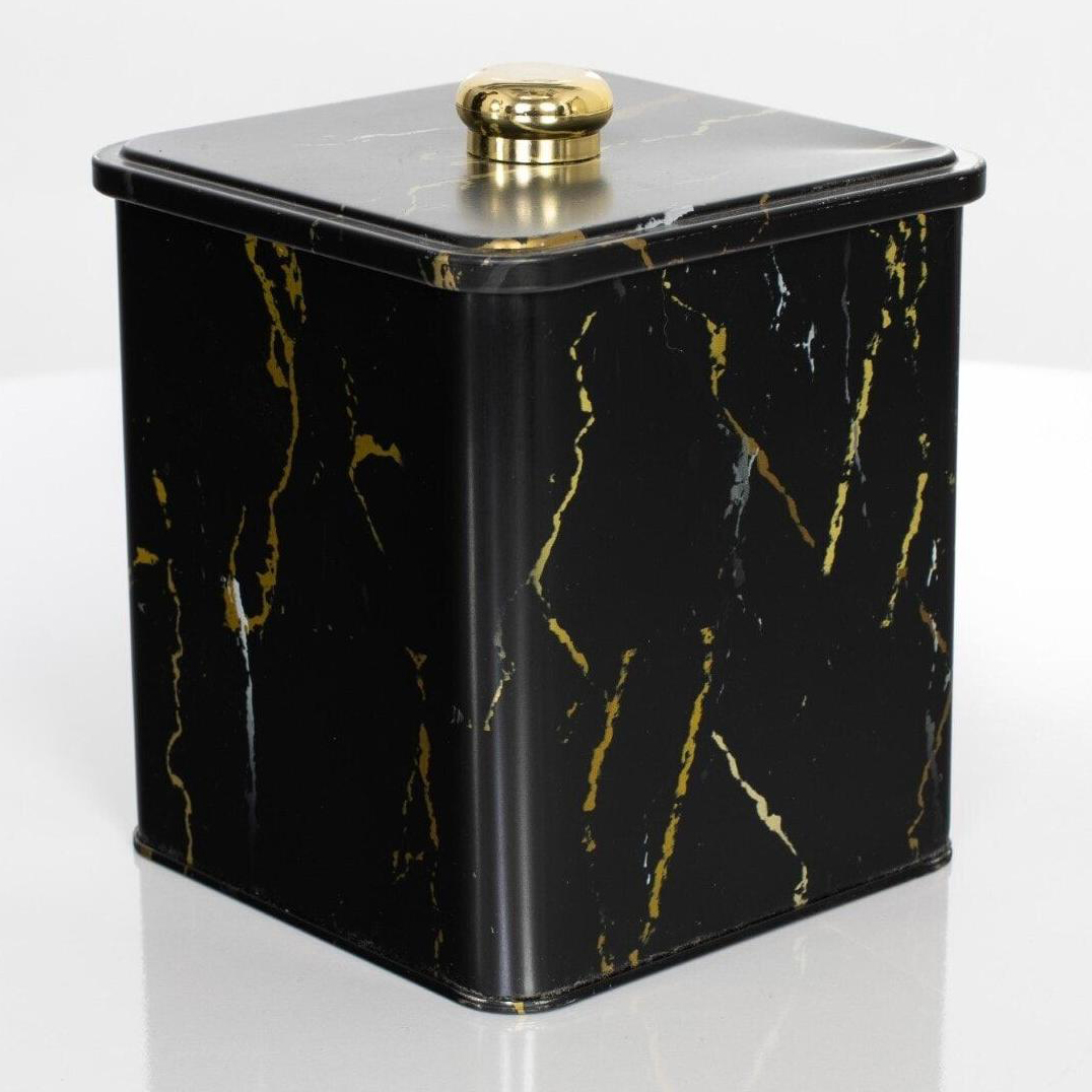 120x120x137 mm Kare metal kutu 1.8L Düğme Kulp Mermer Siyah — Kare Kutular — görsel 3 / 4 — Tinbox
