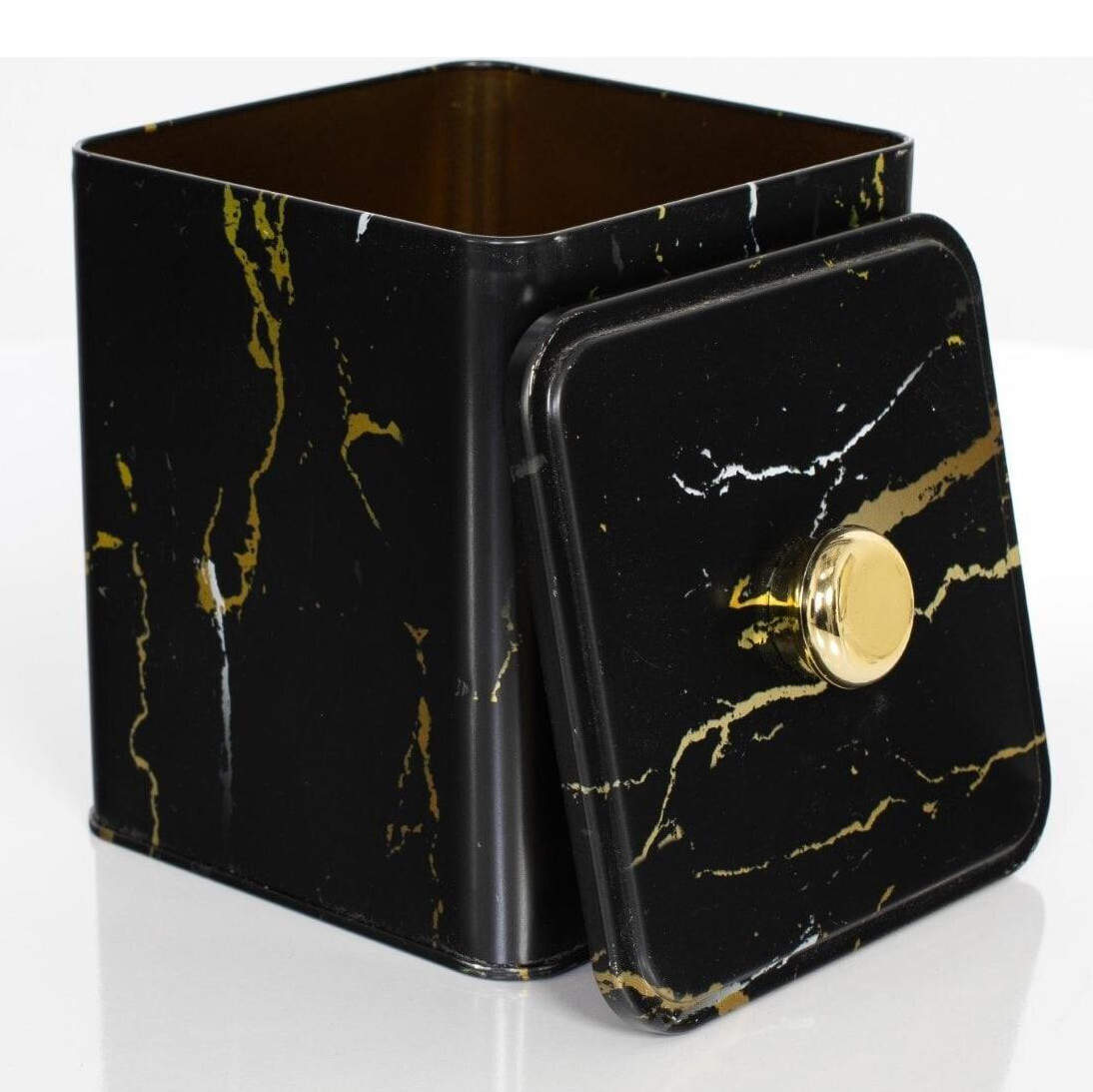 120x120x137 mm Kare metal kutu 1.8L Düğme Kulp Mermer Siyah — Kare Kutular — görsel 4 / 4 — Tinbox