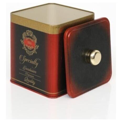 120x120x137 mm Kare metal kutu 1.8L Düğmeli Kulp Özel Kırmızı — Kare Kutular — görsel 2 / 3 — Tinbox
