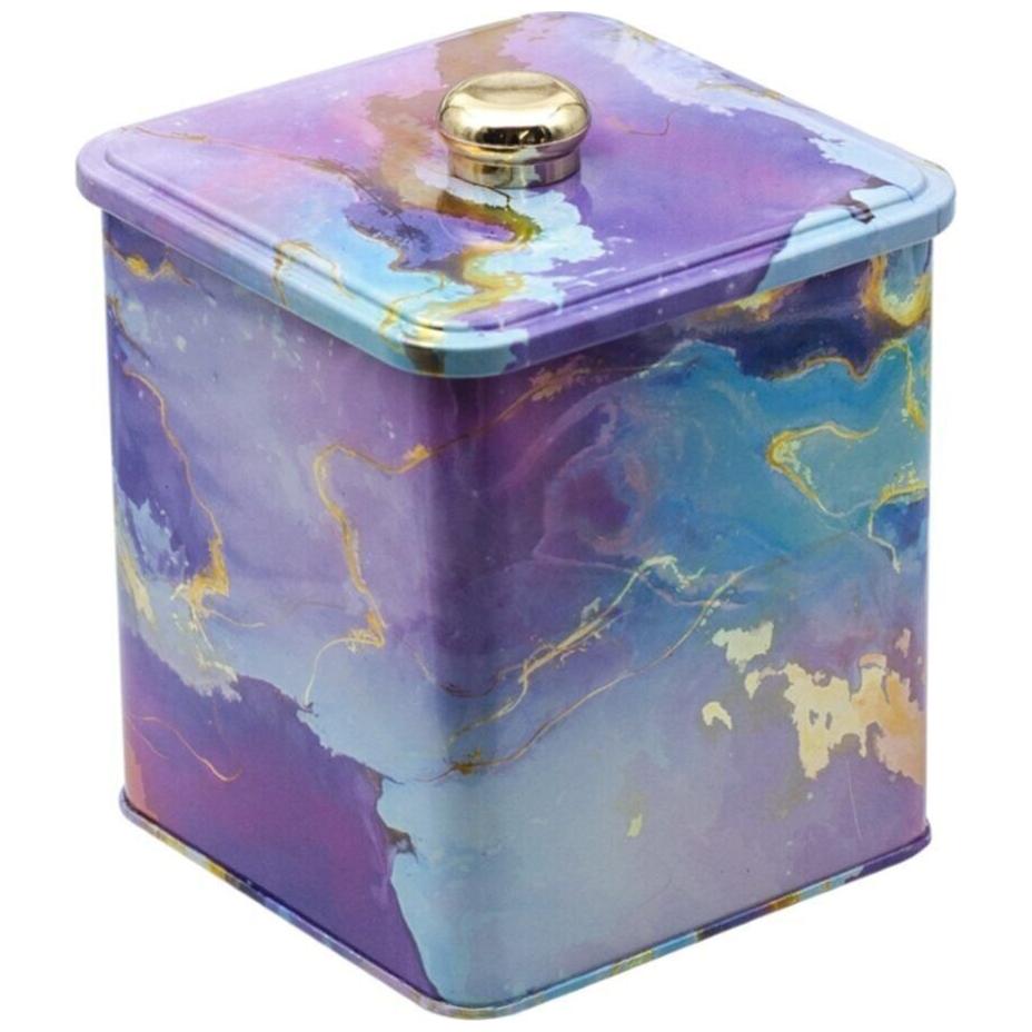120x120x137 mm Square metal box 1.8L Knob Handle Pink and Gold Marble Texture — Square Boxes — Tinbox
