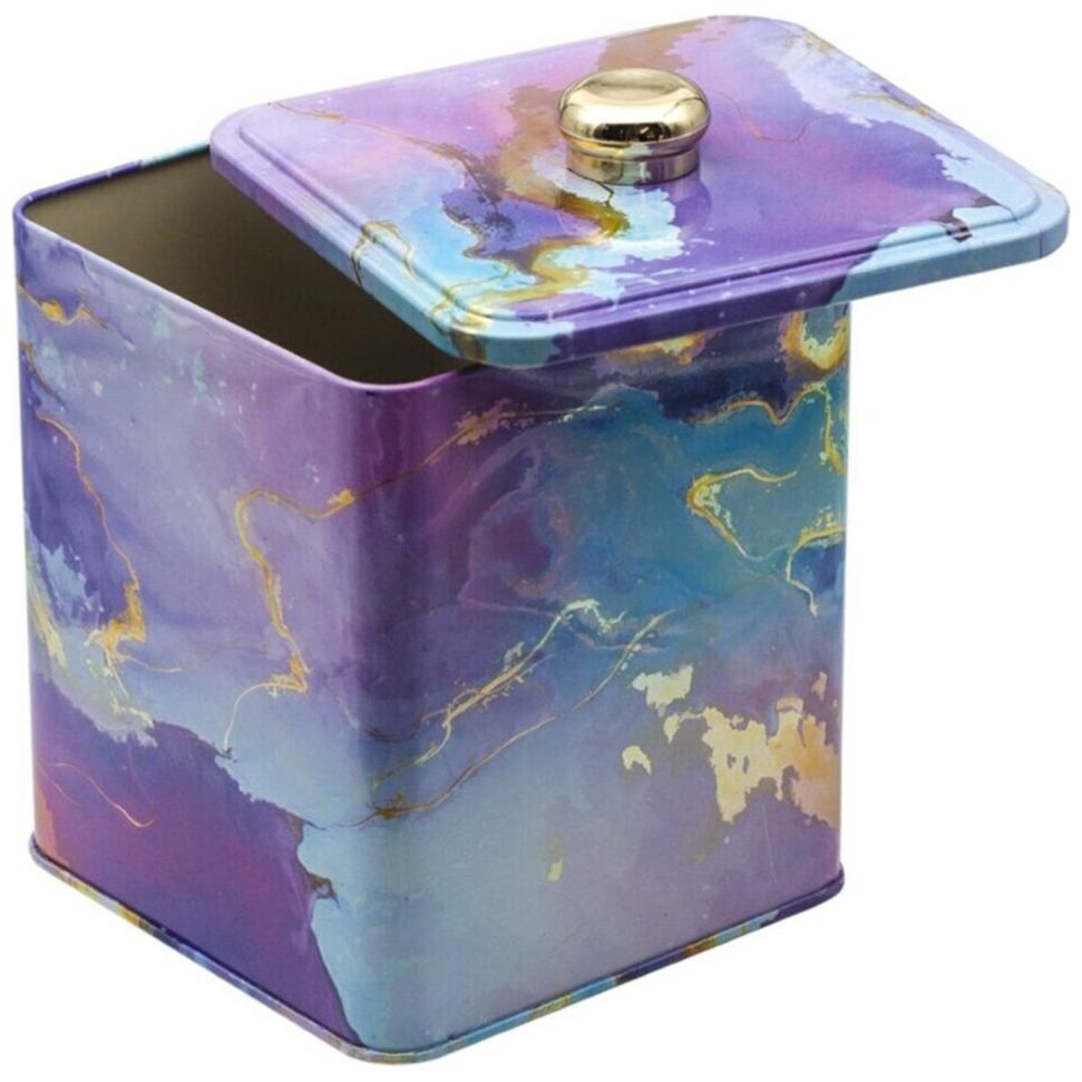 120x120x137 mm Kare metal kutu 1.8L Topuzlu Kulp Pembe ve Altın Mermer Dokulu — Kare Kutular — görsel 2 / 4 — Tinbox