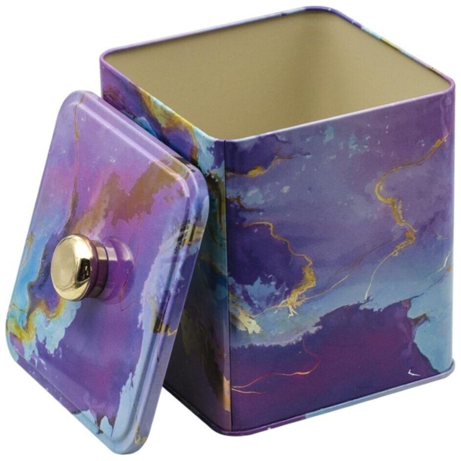 120x120x137 mm Kare metal kutu 1.8L Topuzlu Kulp Pembe ve Altın Mermer Dokulu — Kare Kutular — görsel 3 / 4 — Tinbox