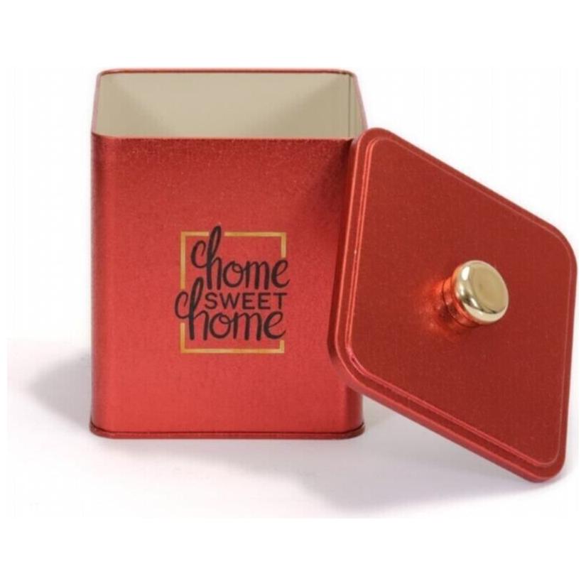 120x120x137 mm Square metal box 1.8L Knob Handle Red Country — Square Boxes — view 3 of 4 — Tinbox