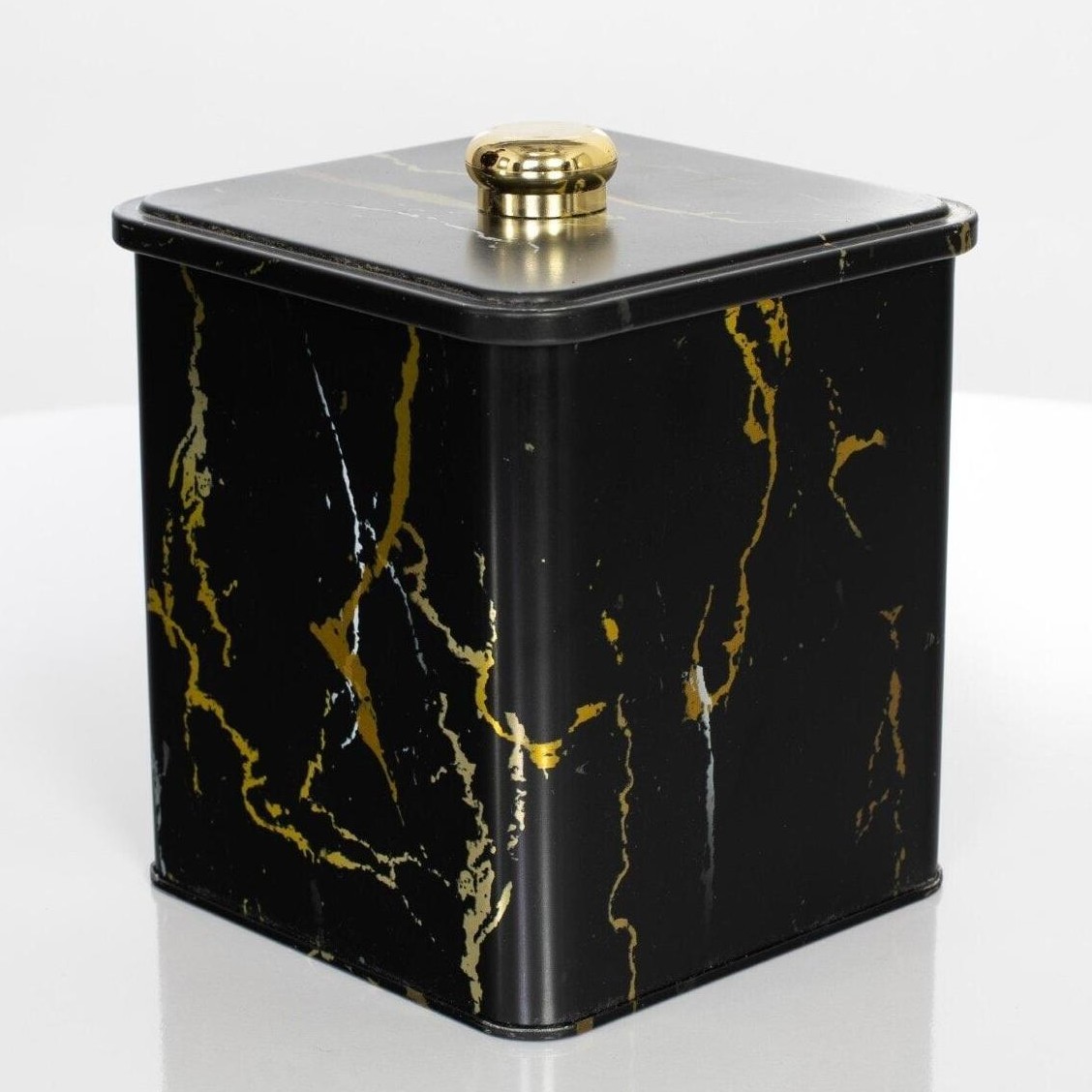 120x120x137 mm Kare metal kutu 1.8L Düğme Kulp Mermer Siyah — Kare Kutular — Tinbox