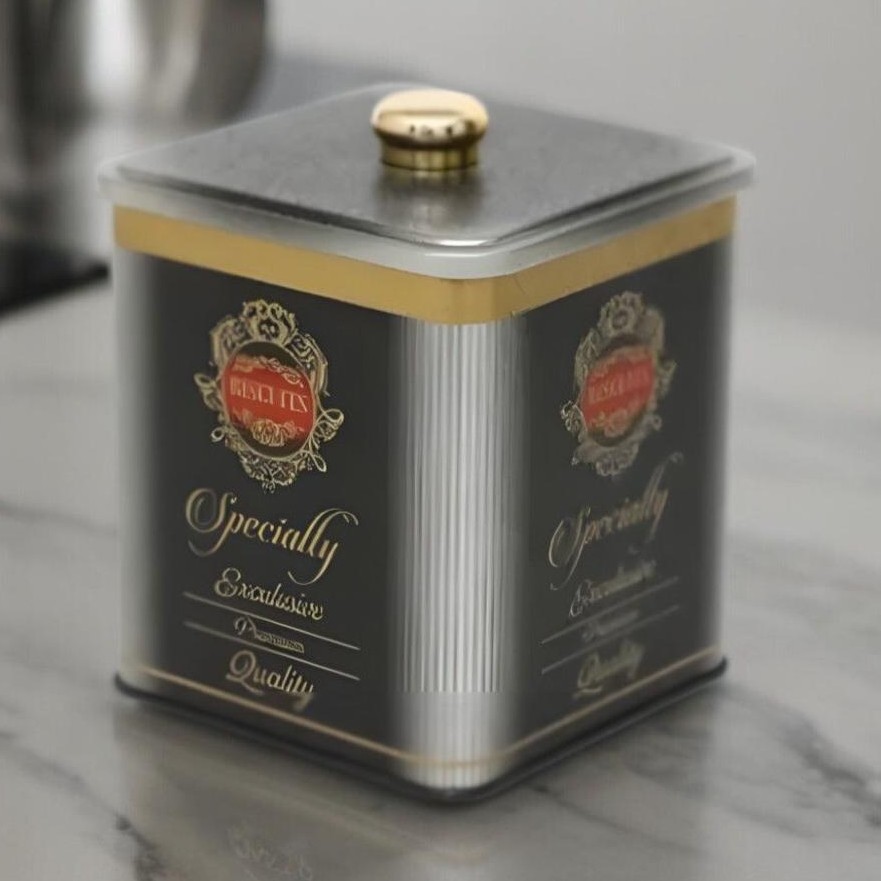 120x120x137 mm Kare metal kutu 1.8L Topuzlu Kulp Özel Gri — Kare Kutular — görsel 3 / 3 — Tinbox