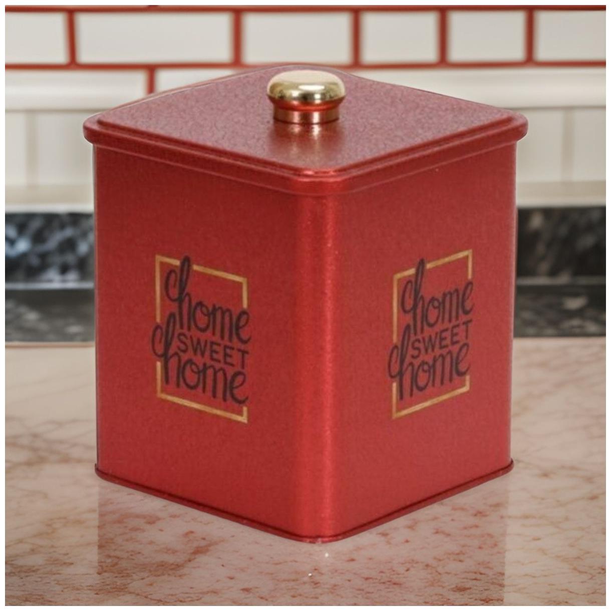 120x120x137 mm Square metal box 1.8L Knob Handle Red Country — Square Boxes — view 4 of 4 — Tinbox