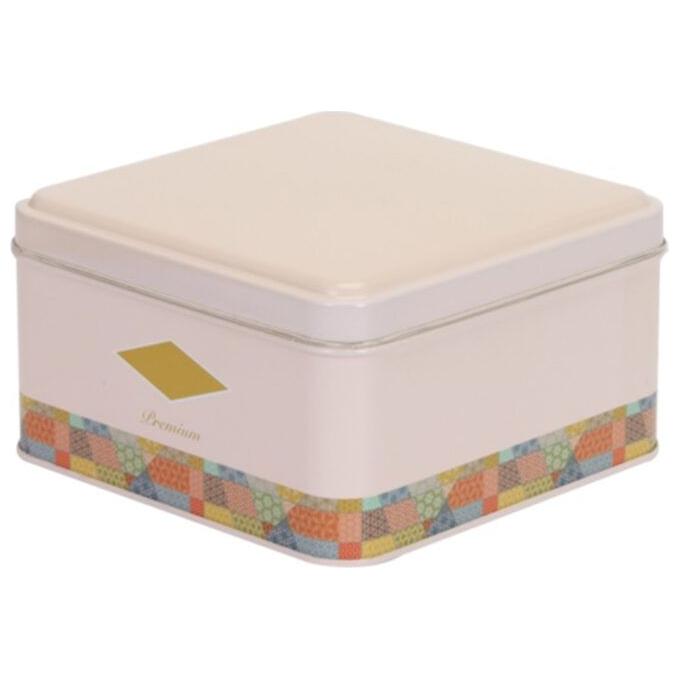158x158x80 mm Kare Metal Saklama Kutusu 1.9L Patchwork Desenli Mavi Arka Plan — Kare Kutular — görsel 3 / 4 — Tinbox