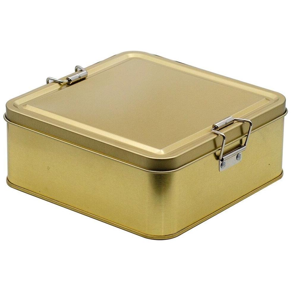 158x158x87 mm Kare Metal Saklama Kutusu 1.9L Tel Tokalı ve Şeffaf Kapaklı Altın Renk — Kare Kutular — görsel 2 / 7 — Tinbox