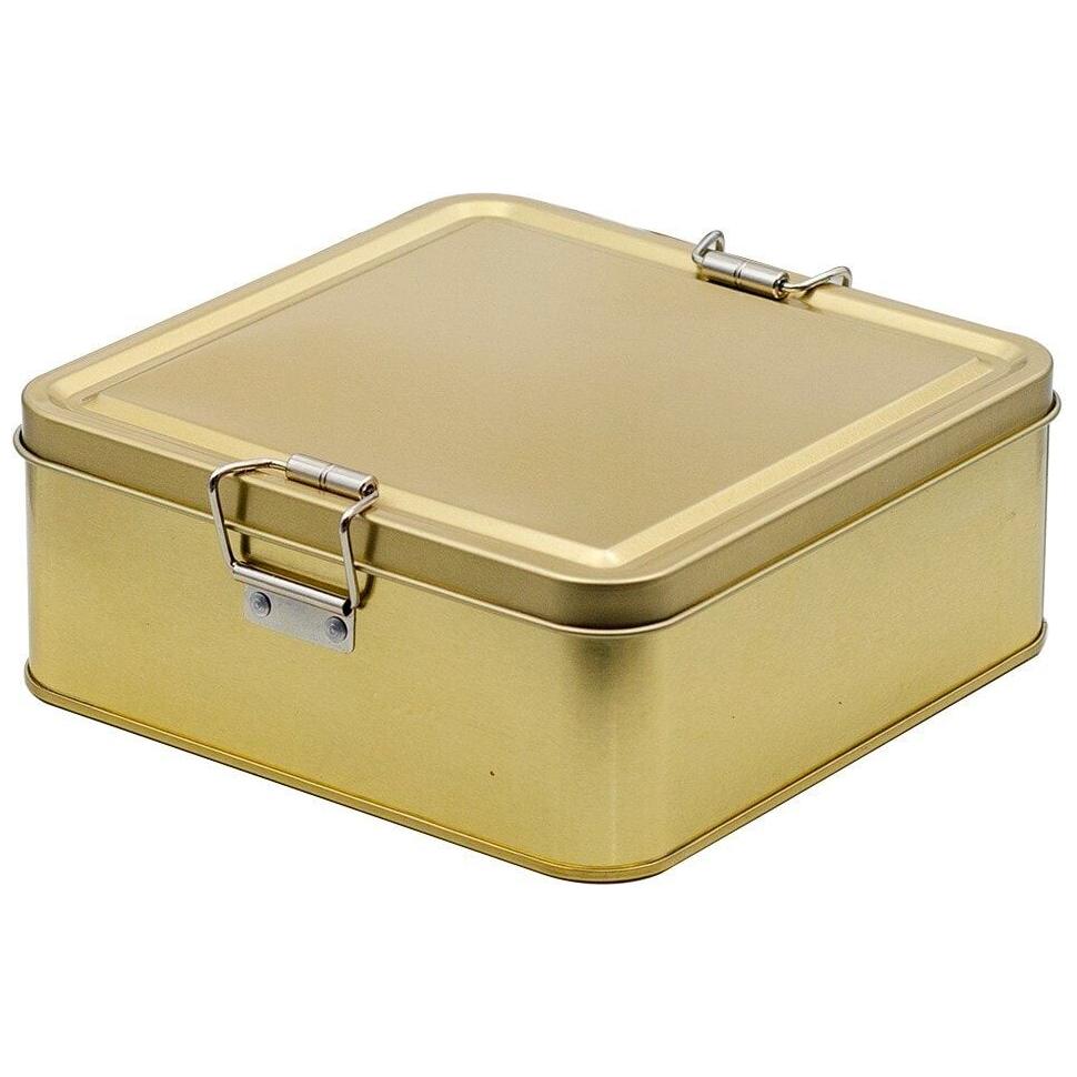 158x158x87 mm Kare Metal Saklama Kutusu 1.9L Tel Tokalı ve Şeffaf Kapaklı Altın Renk — Kare Kutular — görsel 3 / 7 — Tinbox