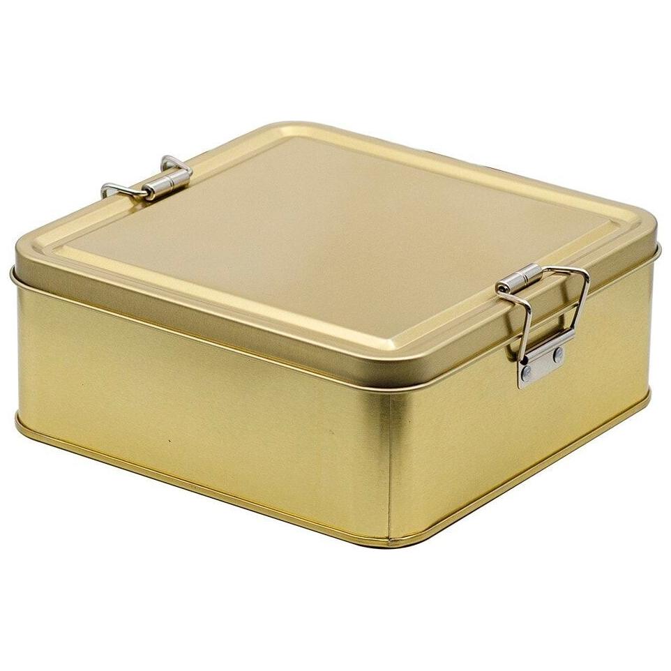 158x158x87 mm Kare Metal Saklama Kutusu 1.9L Tel Tokalı ve Şeffaf Kapaklı Altın Renk — Kare Kutular — görsel 4 / 7 — Tinbox