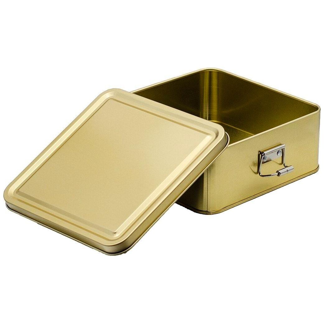 158x158x87 mm Kare Metal Saklama Kutusu 1.9L Tel Tokalı ve Şeffaf Kapaklı Altın Renk — Kare Kutular — görsel 6 / 7 — Tinbox