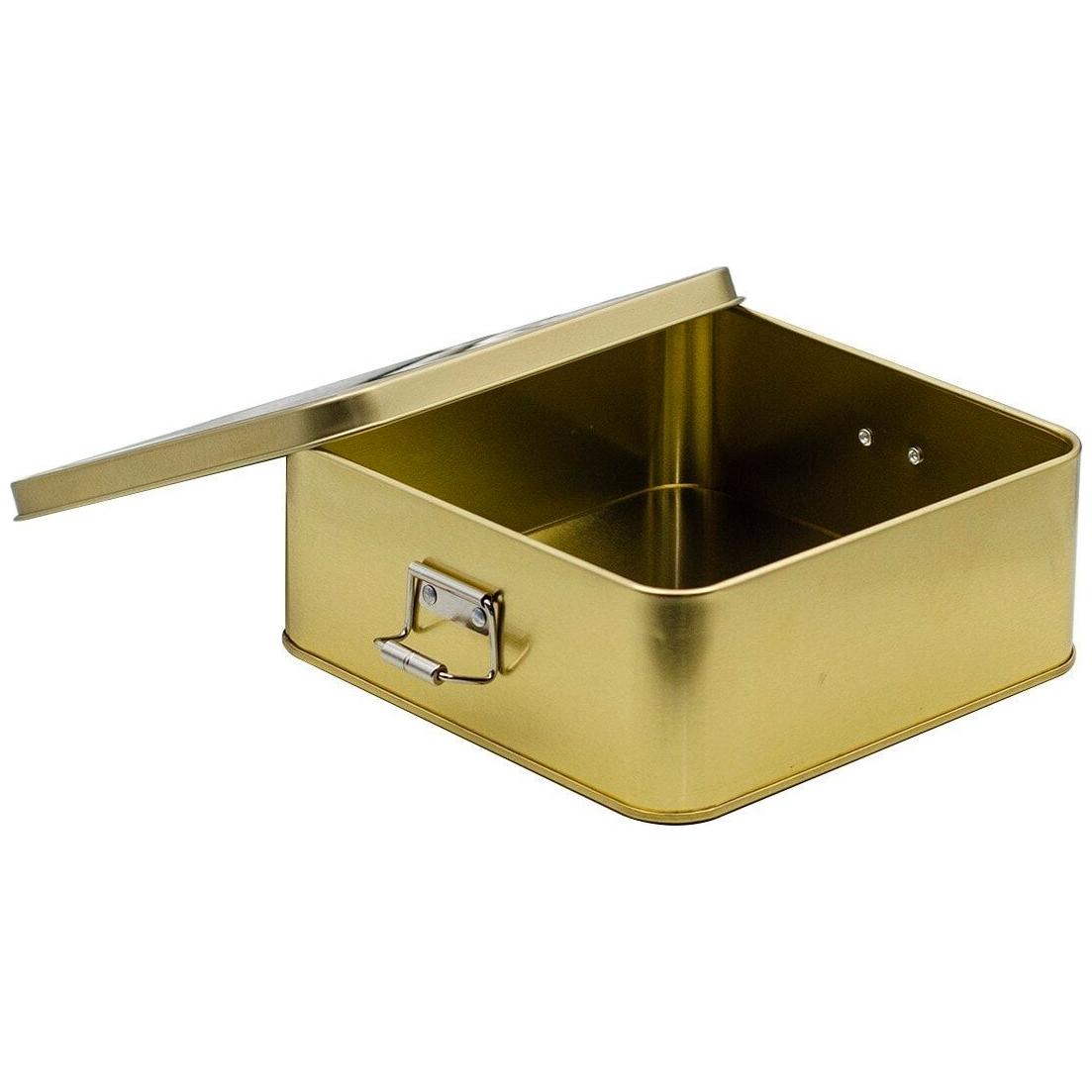 158x158x87 mm Kare Metal Saklama Kutusu 1.9L Tel Tokalı ve Şeffaf Kapaklı Altın Renk — Kare Kutular — görsel 7 / 7 — Tinbox