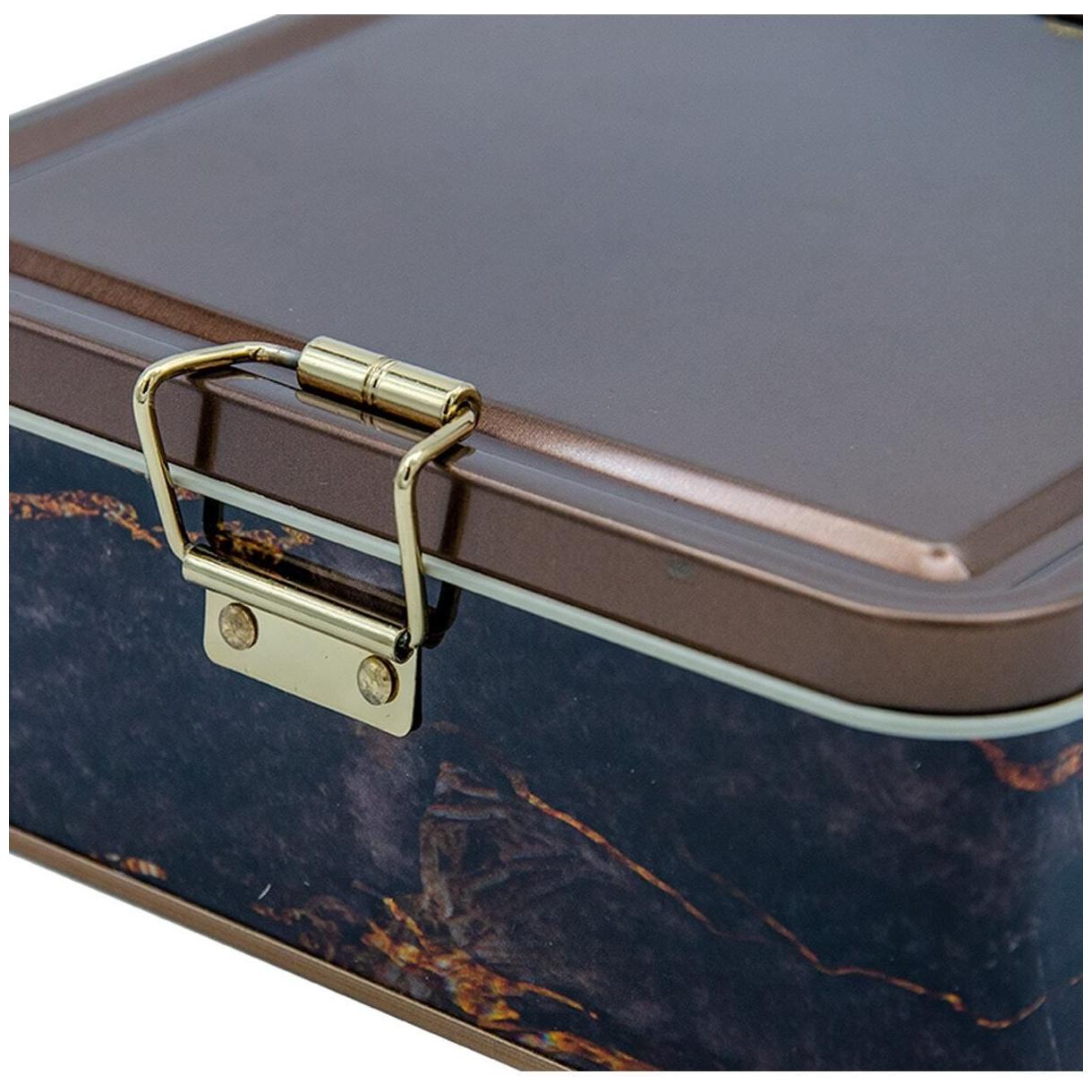 158x158x87 mm Kare Metal Saklama Kutusu 1.9L Tel Toka ve Şeffaf Kapak Kaya ve Altın — Kare Kutular — görsel 2 / 6 — Tinbox