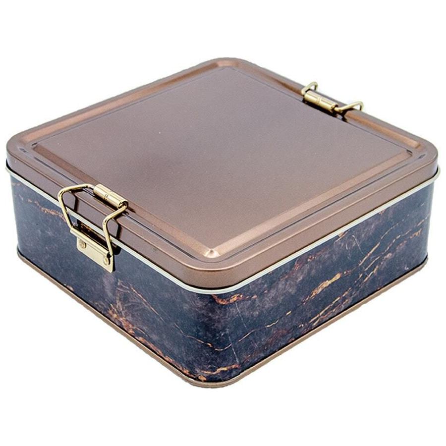 158x158x87 mm Kare Metal Saklama Kutusu 1.9L Tel Toka ve Şeffaf Kapak Kaya ve Altın — Kare Kutular — görsel 3 / 6 — Tinbox