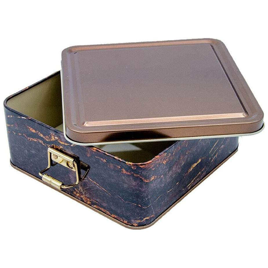 158x158x87 mm Kare Metal Saklama Kutusu 1.9L Tel Toka ve Şeffaf Kapak Kaya ve Altın — Kare Kutular — görsel 4 / 6 — Tinbox