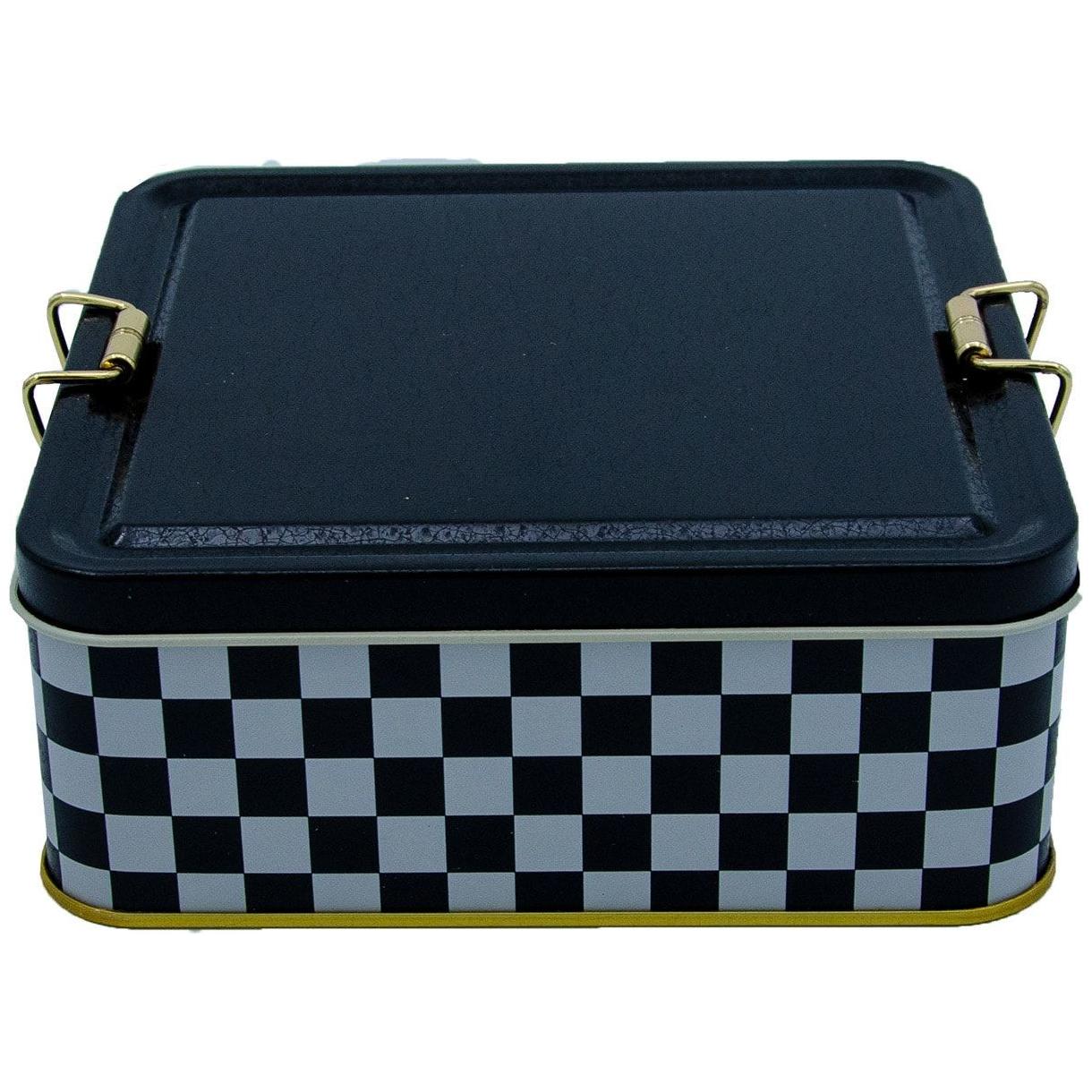 158x158x87 mm Square Metal Storage box 1.9L Wire Clasp and Transparent Lid Checkerboard — Square Boxes — Tinbox