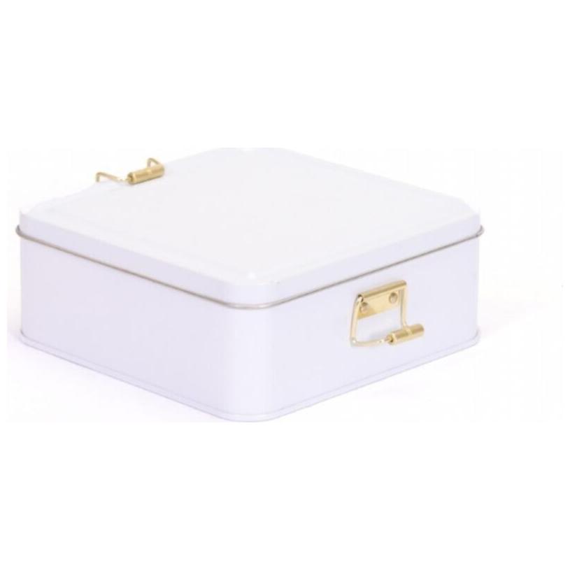 158x158x87 mm Kare Metal Saklama Kutusu 1,9 L Tel Kilitli ve Şeffaf Kapaklı Beyaz — Kare Kutular — Tinbox