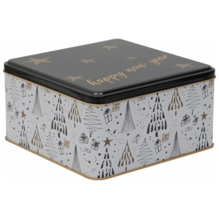 198x198x100 mm Kare Metal Saklama Kutusu 3.7L Yeşil Noel Ağacı Desenli beyaz arka plan — Kare Kutular — görsel 2 / 3 — Tinbox