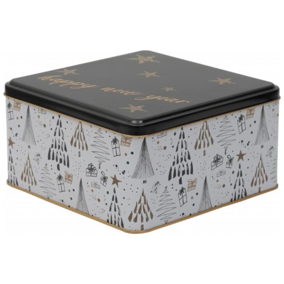 198x198x100 mm Kare Metal Saklama Kutusu 3.7L Yeşil Noel Ağacı Desenli beyaz arka plan — Kare Kutular — görsel 3 / 3 — Tinbox