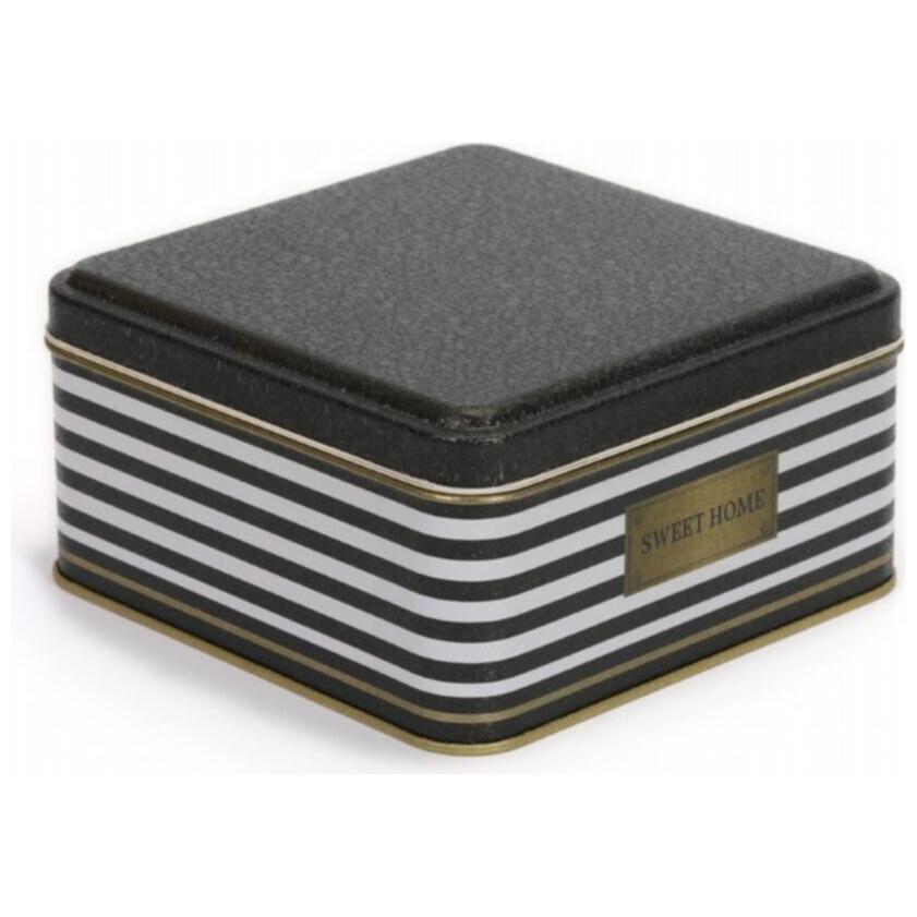 198x198x100 mm Square Metal Storage box 3.7L Black and White Line Sweet Home — Square Boxes — view 2 of 3 — Tinbox