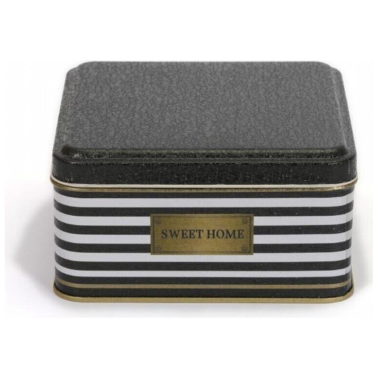 198x198x100 mm Square Metal Storage box 3.7L Black and White Line Sweet Home — Square Boxes — view 3 of 3 — Tinbox