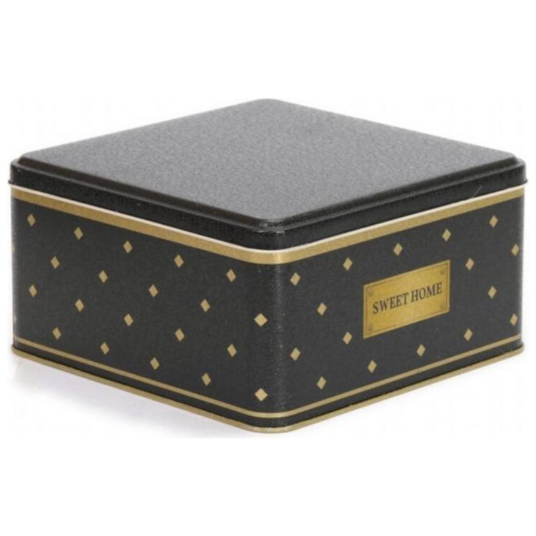 198x198x100 mm Kare Metal Saklama Kutusu 3.7L Altın Tatlı Ev — Kare Kutular — Tinbox