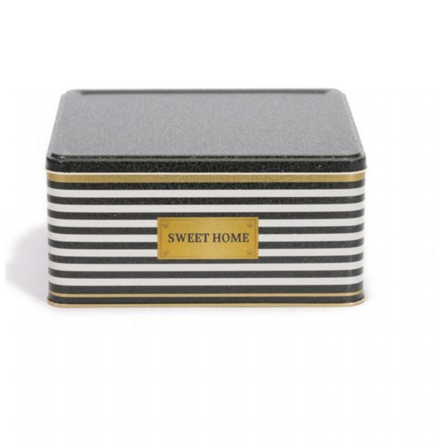 235x235x110 Square Tin Box 5.8L slip lid Black and White Line Sweet Home — Square Boxes — view 2 of 4 — Tinbox