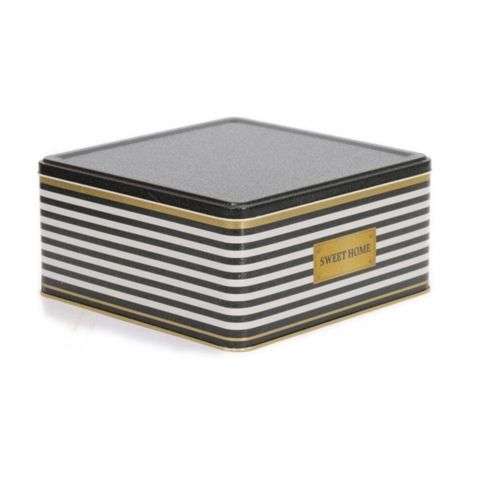 235x235x110 Square Tin Box 5.8L slip lid Black and White Line Sweet Home — Square Boxes — view 3 of 4 — Tinbox