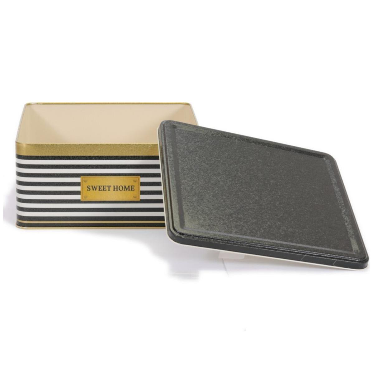 235x235x110 Square Tin Box 5.8L slip lid Black and White Line Sweet Home — Square Boxes — view 4 of 4 — Tinbox