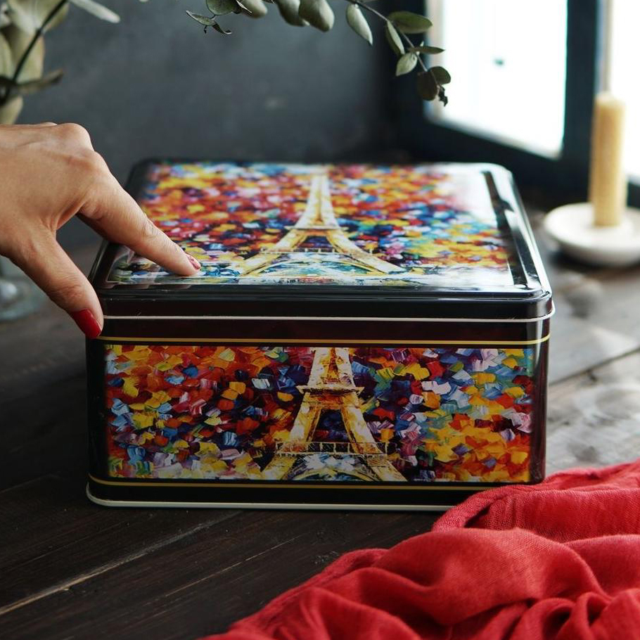 235x235x110 Kare Teneke Kutu 5.8L sürgülü kapaklı Afremov Paris — Kare Kutular — görsel 5 / 5 — Tinbox