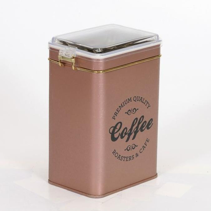 75x100x150 mm Rectangular Metal Box 1L Wire Clasp and Transparent Lid Coffee Rose gold background — Rectangular Boxes — vi…