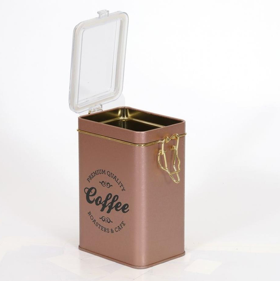 75x100x150 mm Rectangular Metal Box 1L Wire Clasp and Transparent Lid Coffee Rose gold background — Rectangular Boxes — vi…