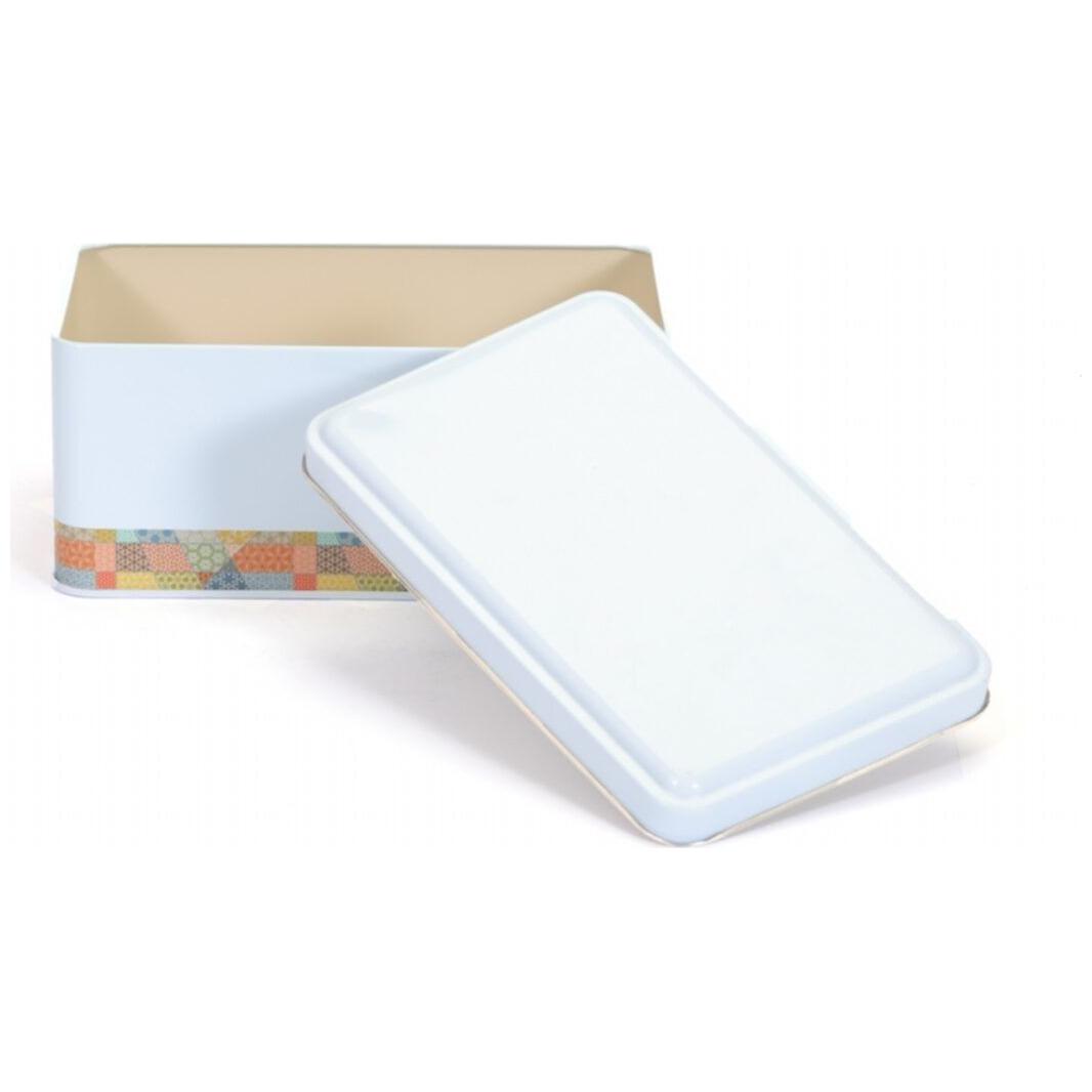 115x190x80 mm Rectangular Metal Storage Box 1.6L Patchwork Pattern Blue Background — Rectangular Boxes — view 3 of 3 — Tinbox