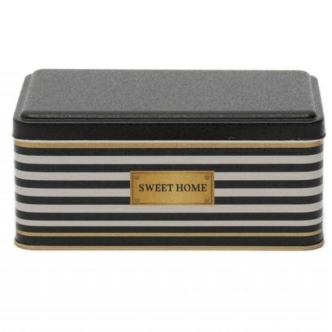 115x190x80 mm Rectangular Metal Storage Box 1.6L Black and White Line Sweet Home — Rectangular Boxes — Tinbox
